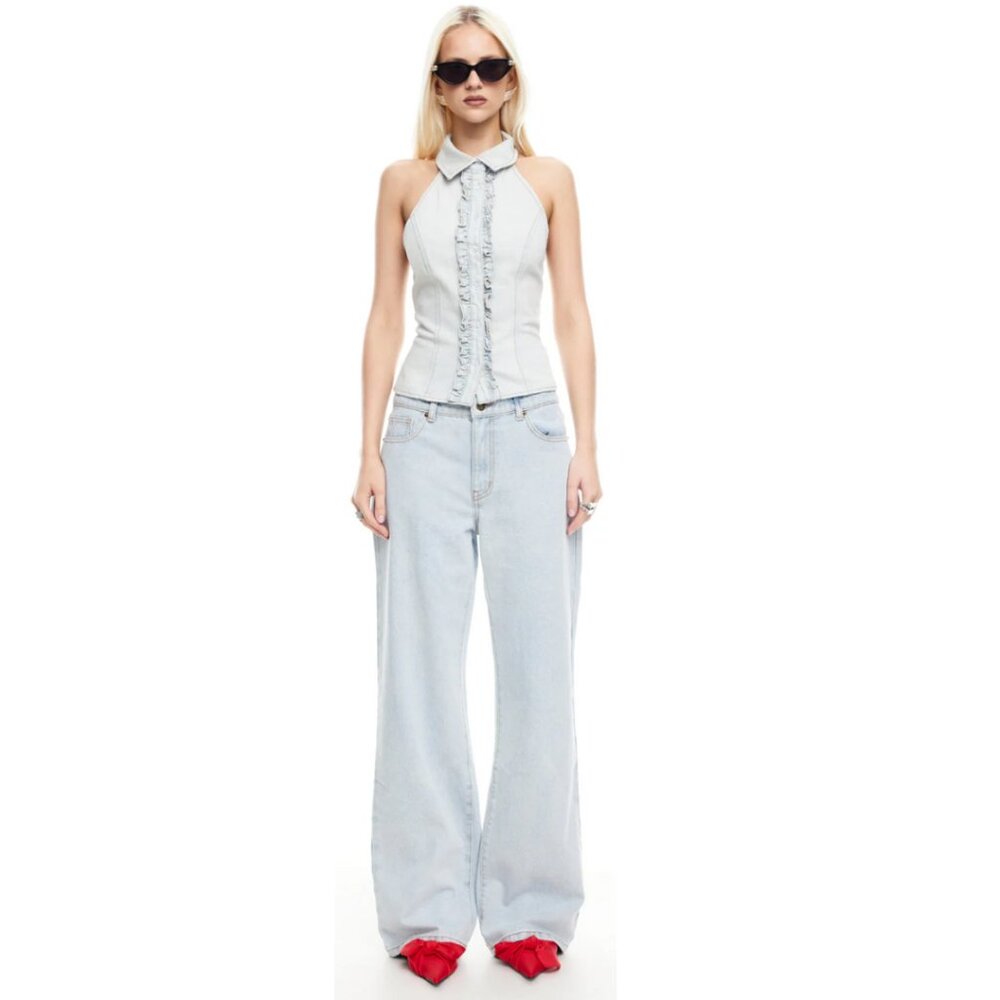 Lioness Afterglow Halter Top XXS, Color: Light Denim